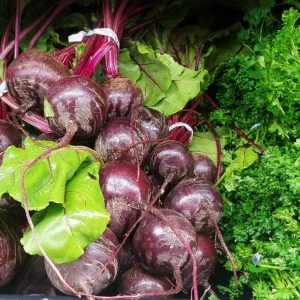 Beets and green vegetables