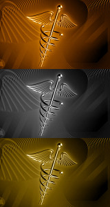 Memberships - health symbol repeated 3 times in bronze, silver and gold tints.